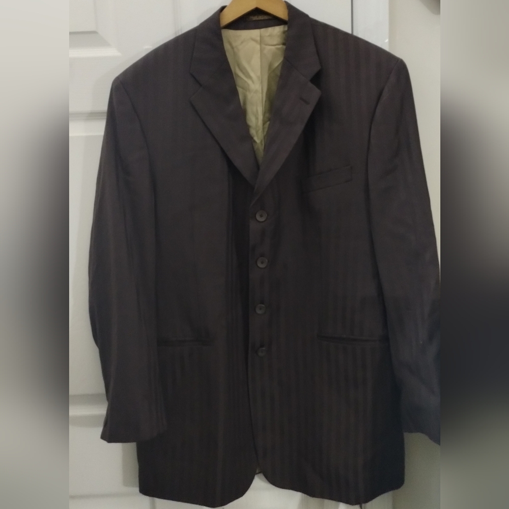 Fubu Collection Brown Striped Men's Pure New Wool Blazer